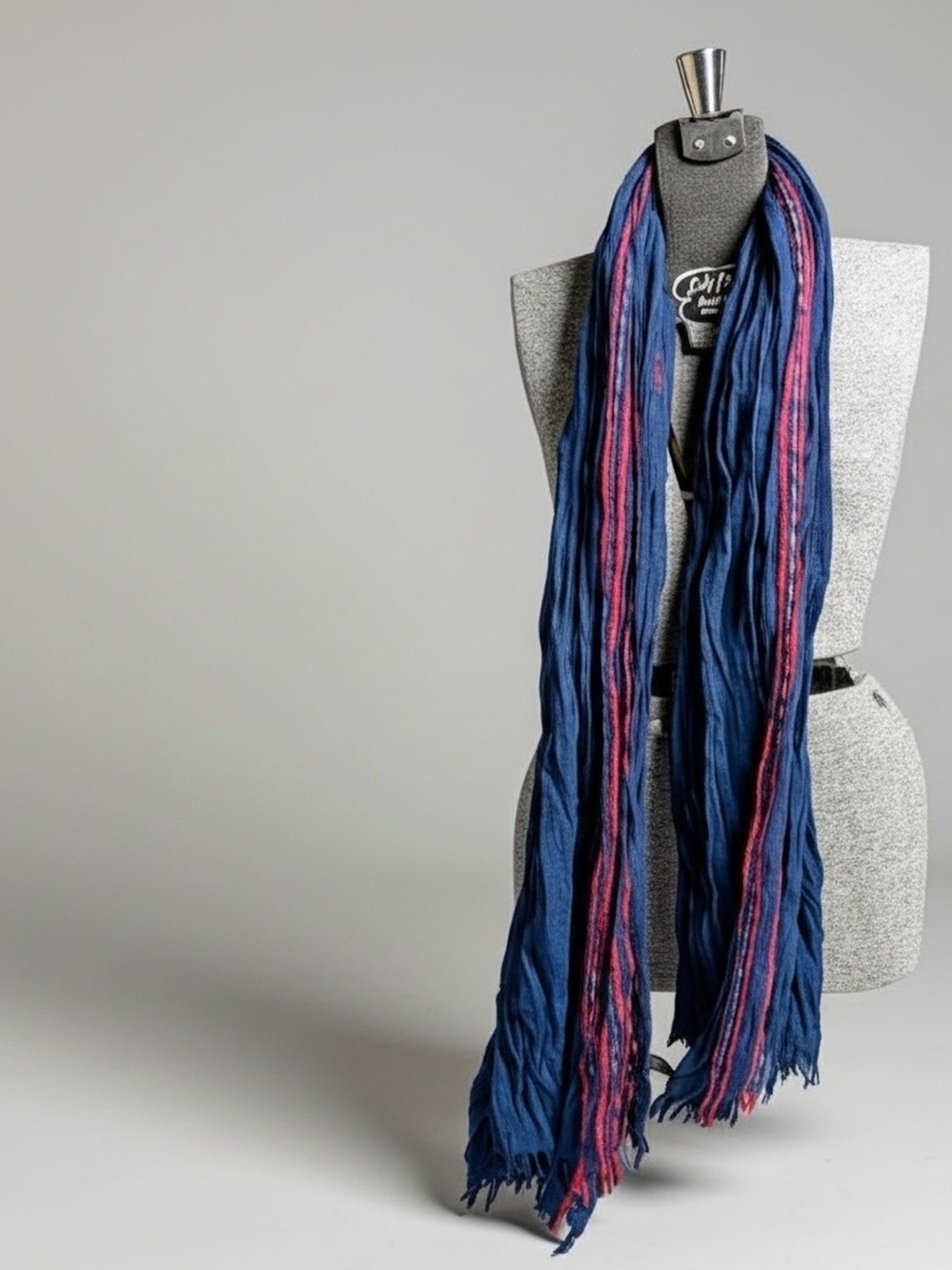 Silk Blend Navy Long Scarf with Pink Accent Stripes 72"X30"